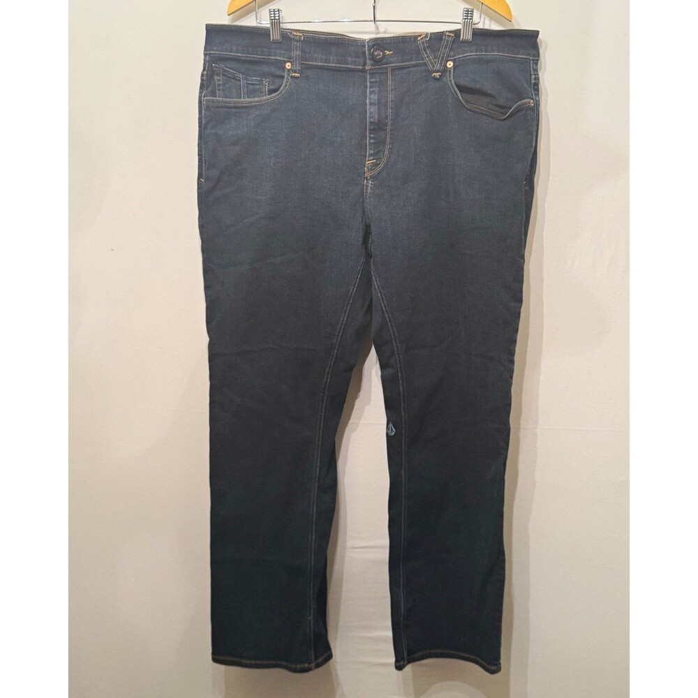 Volcom Men’s Modern Straight Dark Wash Denim Jeans Stretch Mid Rise 5-Pocket